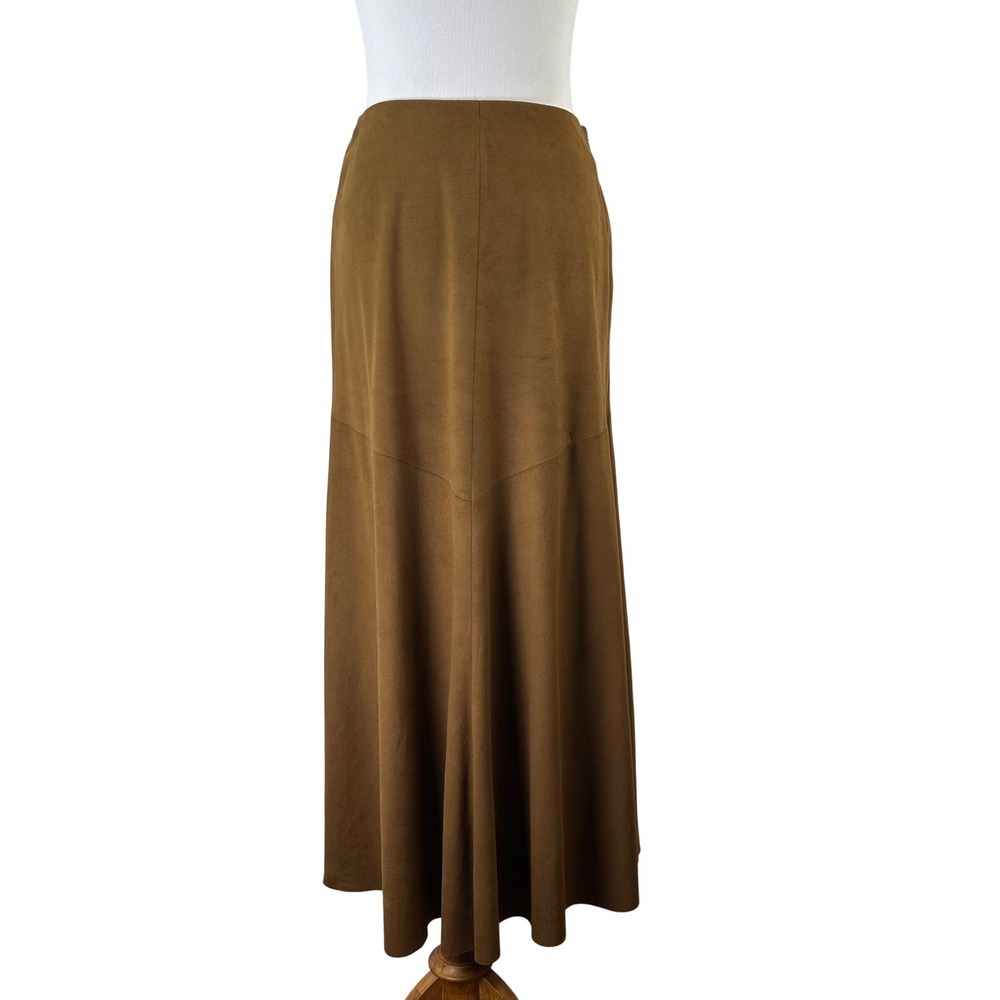 J. Jill Faux Suede Maxi Skirt Brown Side Zip Long Flare Skirt Womens 6
